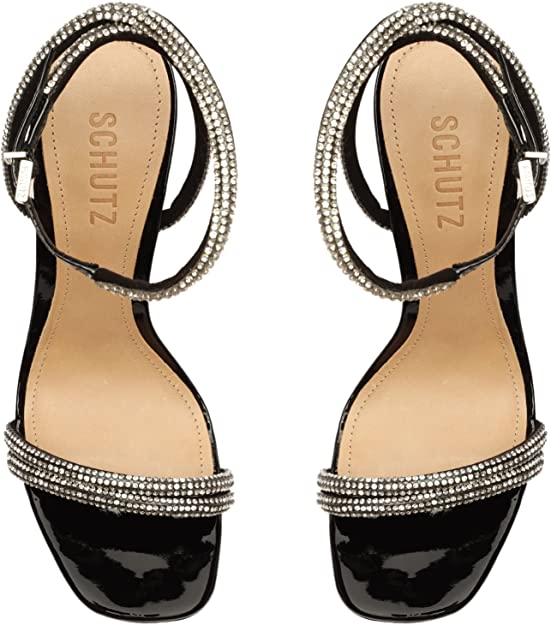 SCHUTZ Altina Glam Sandals Color Chrystal/Black Size 8.5B