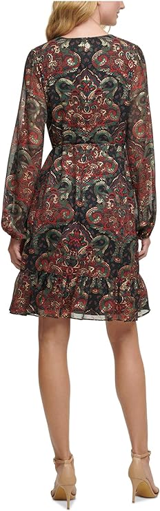 Tommy Hilfiger Printed Fit & Flare Dress Color Black Multi Size 16