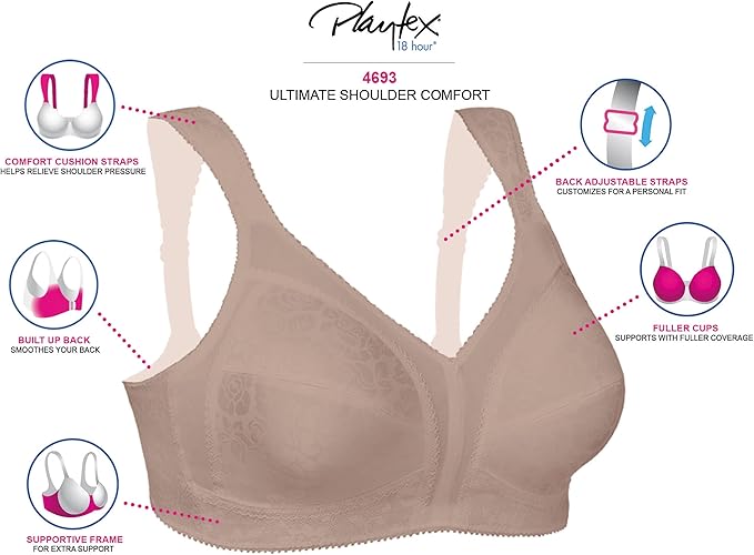 Playtex 18 Hour Cotton Stretch Ultimate Lift T-Shirt Bra Grey Heather Size 38DD