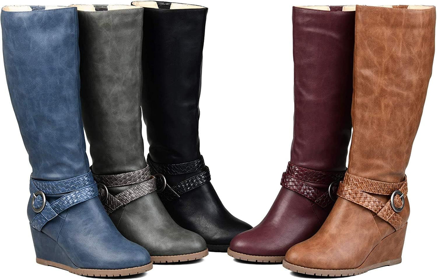 Journee Collection Women's Garin Braid Strap Wedge Extra Wide Calf Boots Color Black Size 9XWC