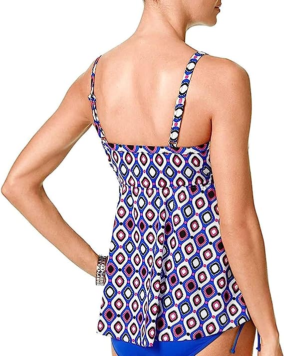 Swim Solutions Women's Printed Tiered Tummy Control One-Piece Swimsuit Color Jewels Size 10