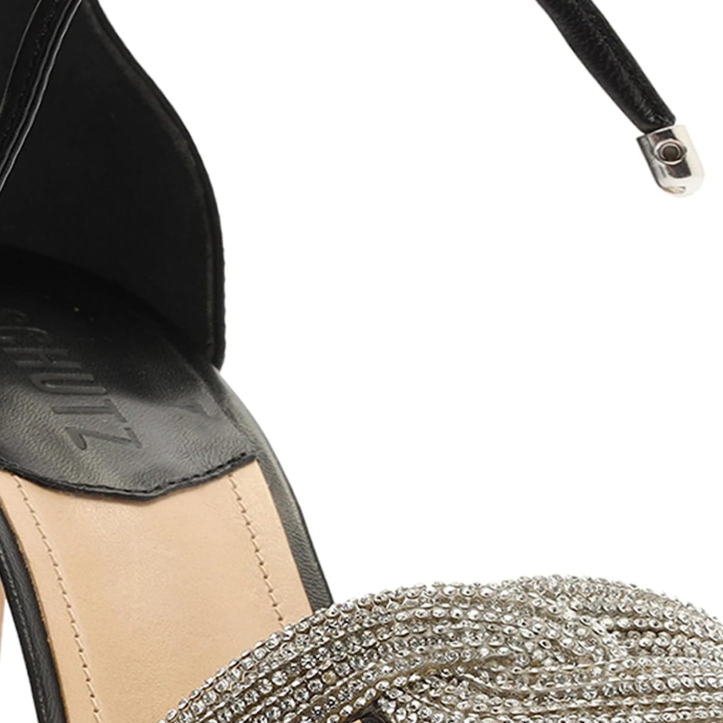 Schutz Andy Embellished Leather Heeled Ankle-Tie Sandals Color Black/Cristal Size 8B