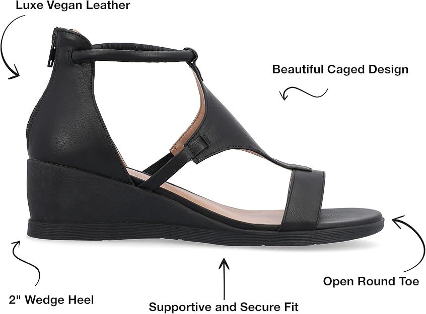 Journee Collection Women's Trayle Wedge Sandals Black Size 8