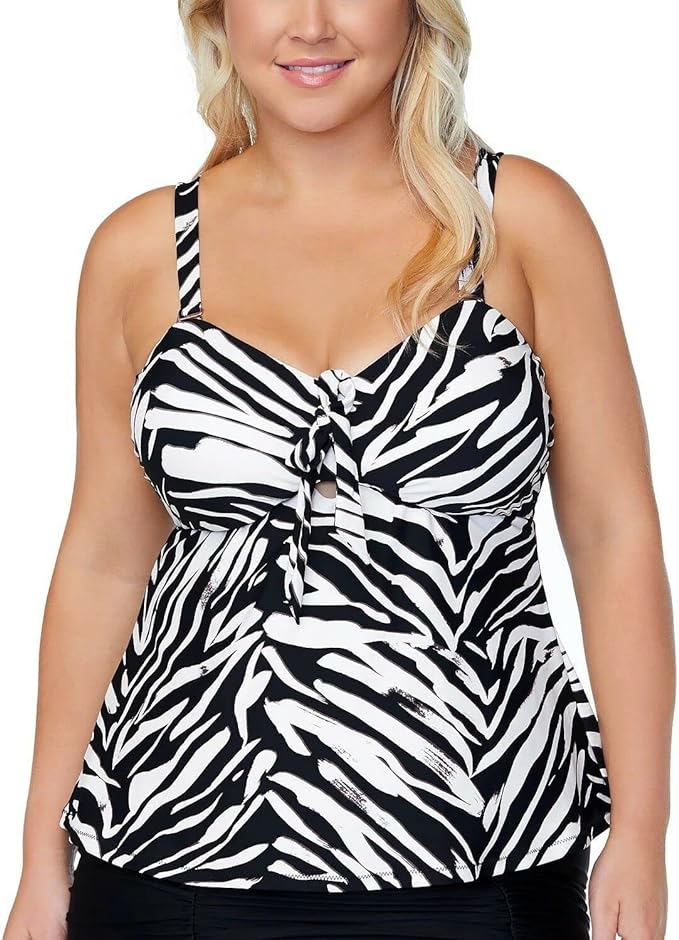 Raisins Curve Plus Size Meru Zanzibar Tankini Swim Top Color Black Stone Size 14W