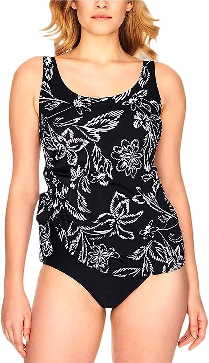 Swim Solutions Women's Tummy-Control Flyaway Swimdress Color Classic Bloom Size 12