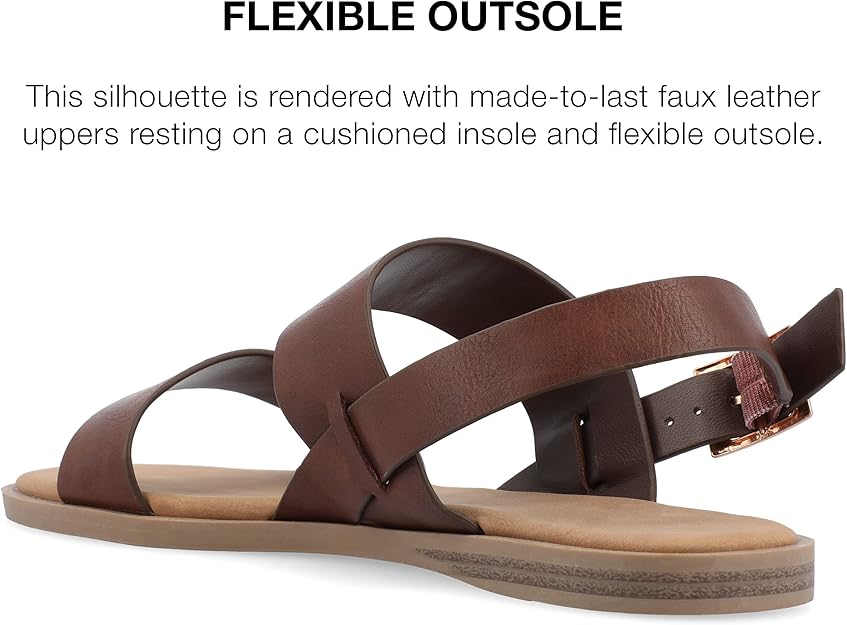 Journee Collection Women's Lavine Lavine Multi Strap Flat Sandals Brown Size 7.5