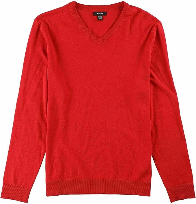 Alfani Men's Solid V-Neck Cotton Sweater Color Jester Red Size L