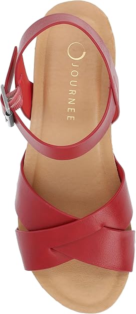 Journee Collection Valentina Crisscross Studded Block Cork Heel Sandal Red Size 7.5