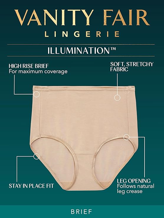 Vanity Fair Illumination Brief Silky Stretch Satin Trim Panties Rose Beige Size 8