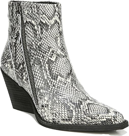ZODIAC Women's Ramona Snake Print Leather Booties  Color Black/White Size 9M