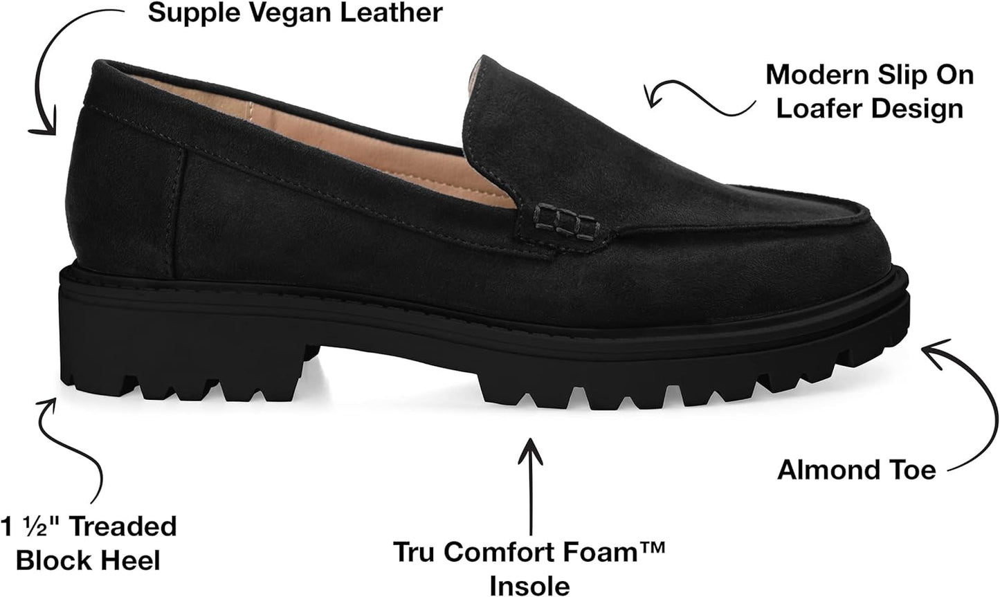 Journee Collection Women's Erika Loafer Almond Toe Slip-On Flats Color Black Size 9W