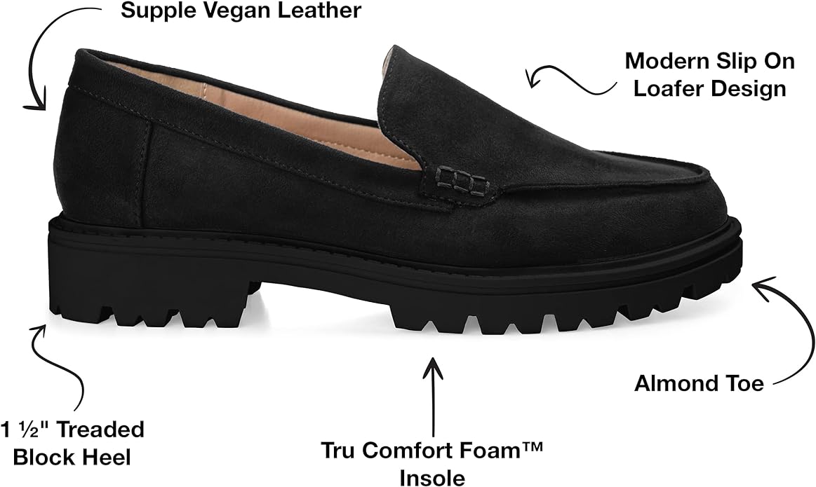Journee Collection Women's Erika Loafer Almond Toe Slip On Flats Color Black Size 6.5M