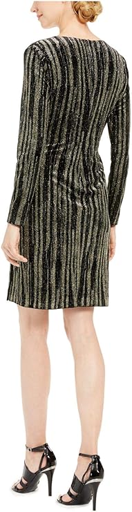 Calvin Klein Velvet Glitter Faux Wrap Dress Color Black/Gold Size 12