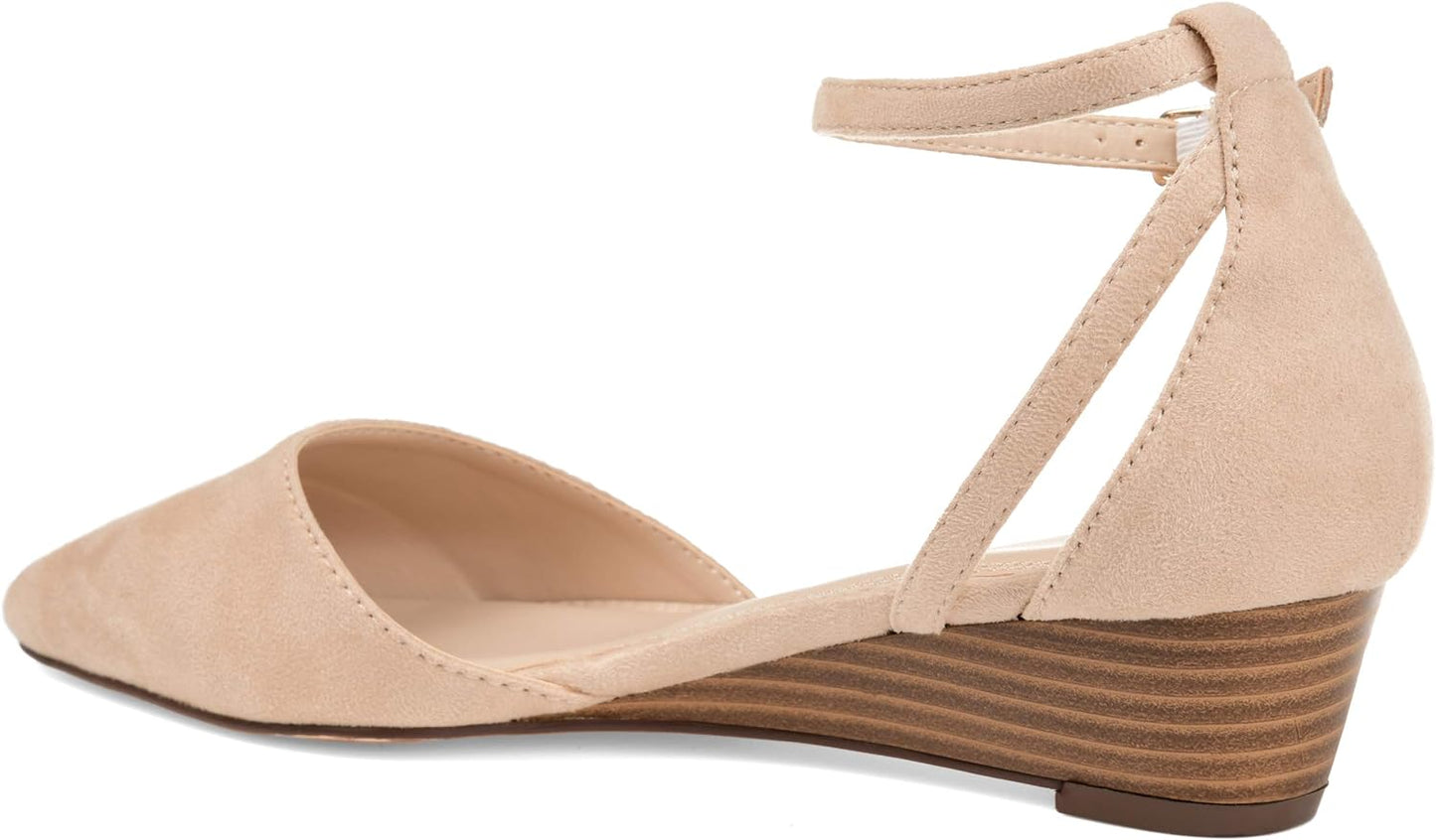 Journee Collection Women's Ark Pointed Toe Ankle Wedge Color Nude Size 7M