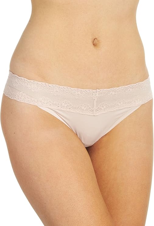 Natori Bliss Perfection Lace-Waist Thong Cameo Rose Nude One Size