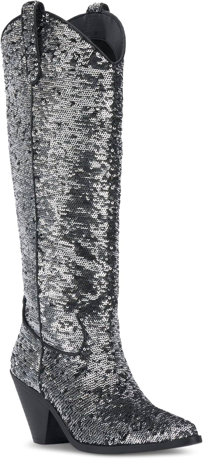 INC International Concepts Women's Ipiriah Western Boots Color Pewter Sequins Size 6.5M