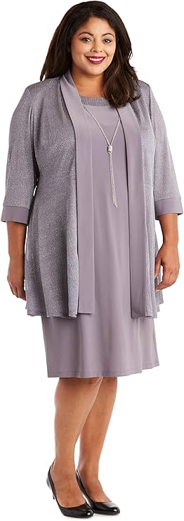 RM Richards Plus Size Two-Piece Sleeveless Dress Jacket Set Color Silver Size 18W