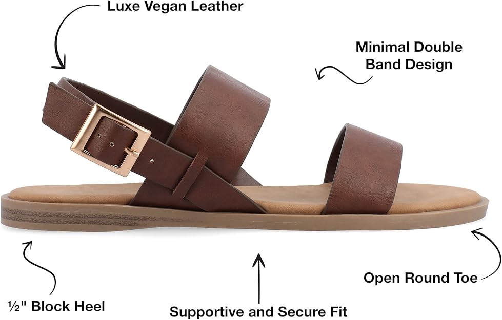 Journee Collection Women's Lavine Lavine Multi Strap Flat Sandals Brown Size 7.5
