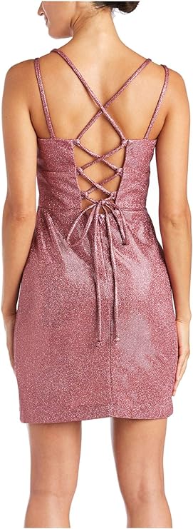 Morgan & Company Juniors Sherri Lace-Up Cocktail Sheath Dress Color Metallic Rose Size 3