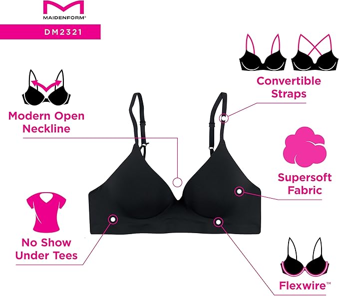 Maidenform Barely There Underwire Bra, Convertible Straps Color Black Size 34C