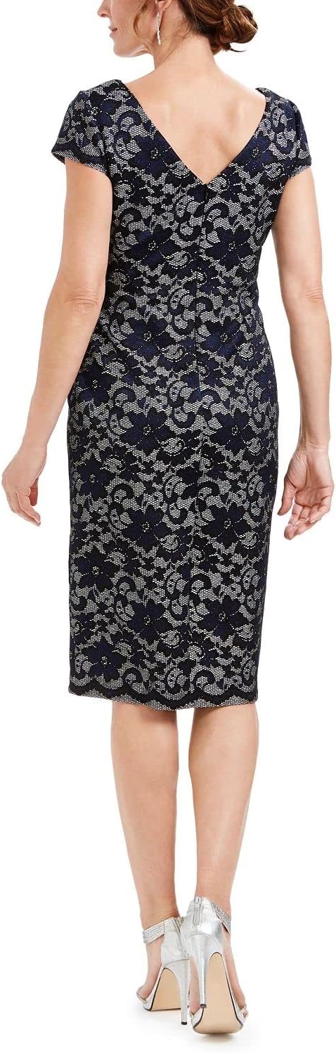 Connected Embroidered-Glitter Jewel Sheath Dress Color Navy/Gray/Black Floral Size 6