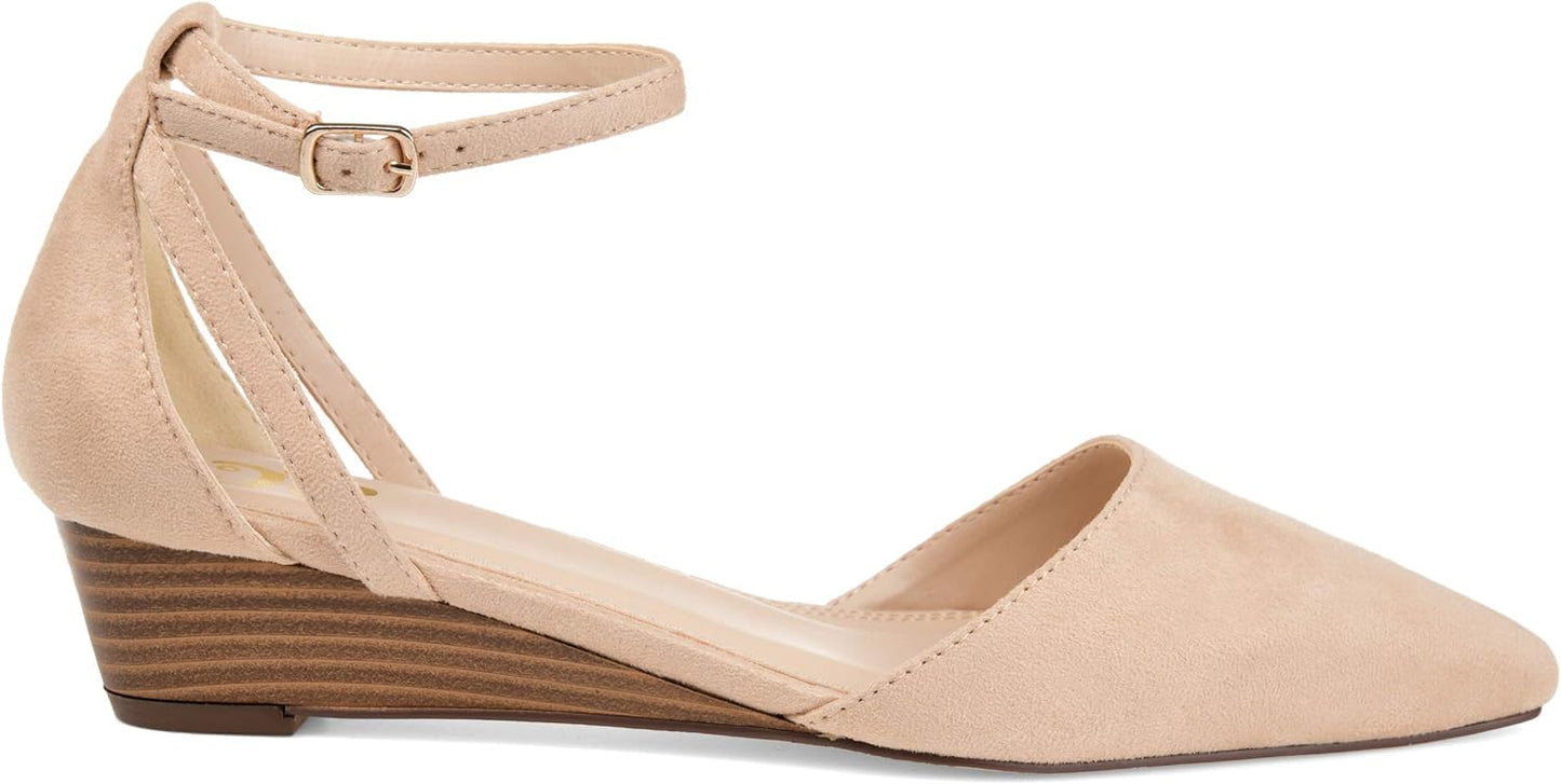 Journee Collection Women's Ark Pointed Toe Ankle Wedge Color Nude Size 7M