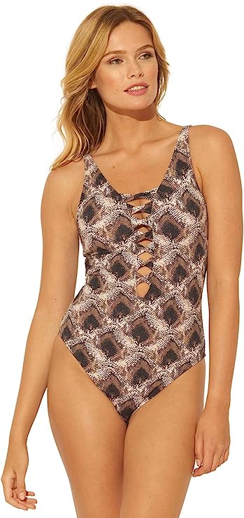 Bleu Rod Beattie Women's Skin Games Plunge One Piece Swimsuit Color Snake Size 8