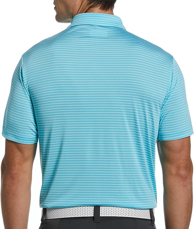PGA TOUR Men's Feeder Stripe Performance Polo Shirt Color Tanger Turquoise Size L