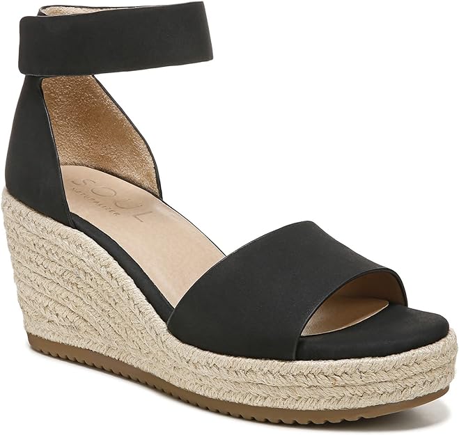 Soul Naturalizer Women's Oakley Ankle Strap Wedge Sandals Color Black Faux Leather Size 8.5M
