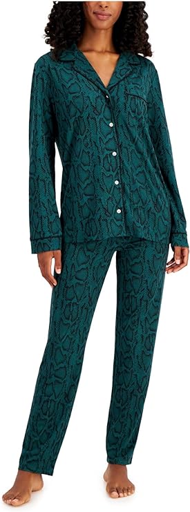 Alfani Women's Printed Pajamas Set Color Green Snake Size XS