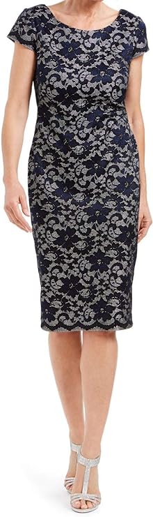Connected Embroidered-Glitter Jewel Sheath Dress Color Navy/Gray/Black Floral Size 6