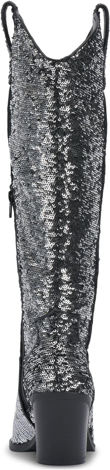 INC International Concepts Women's Ipiriah Western Boots Color Pewter Sequins Size 6.5M