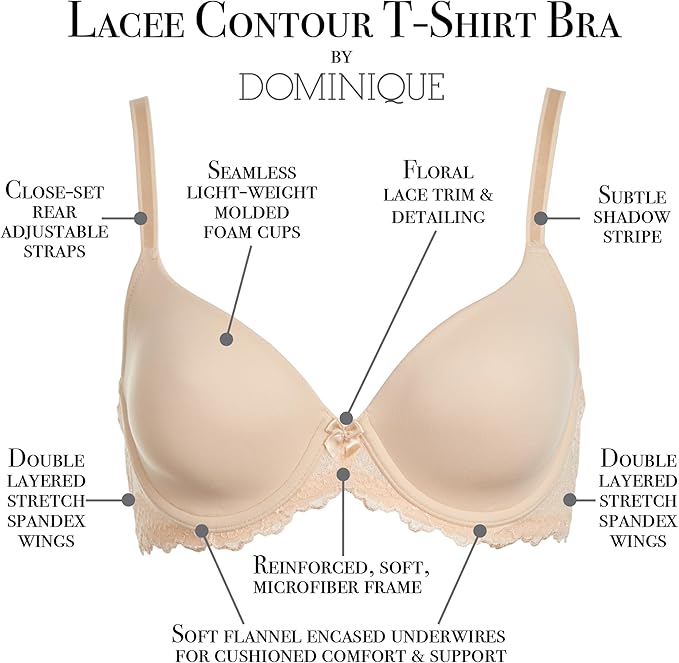 Dominique Lacee Everyday Contour T-Shirt Bra Black Size 38C