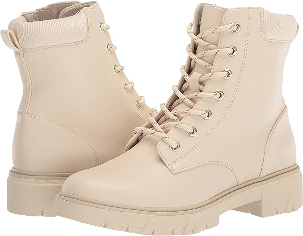 Dr. Scholl's Women's Headstart Mid Shaft Combat Boots Color White Faux Leather Size 8.5M