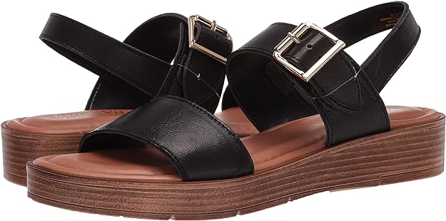 Bella Vita Women's Wedge Sandal Color Black Leather Size 7.5M