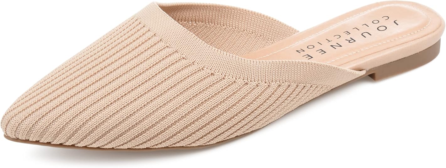 Journee Collection Women's Aniee Flat Knit Mules Beige Size 10