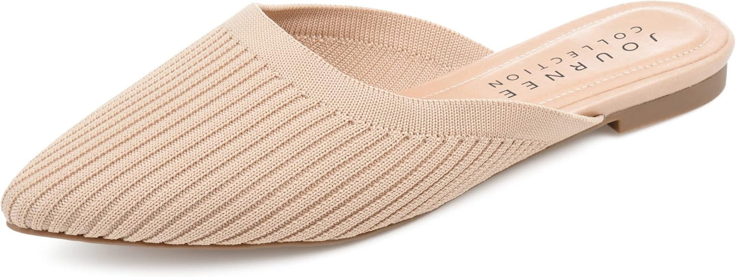Journee Collection Women's Aniee Flat Knit Mules Beige Size 10