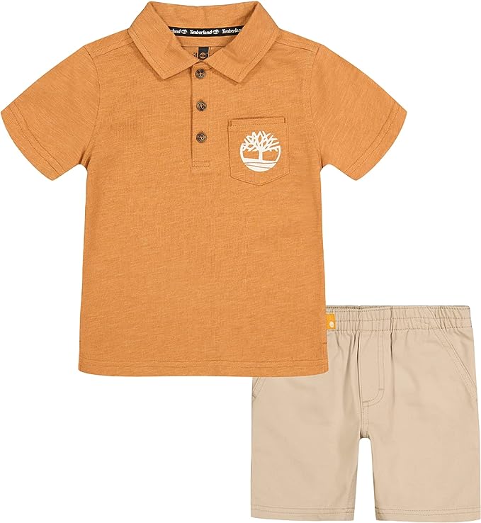 Timberland Toddler Boys Signature Shirt/Short Set Color Brown Sugar Size 3T