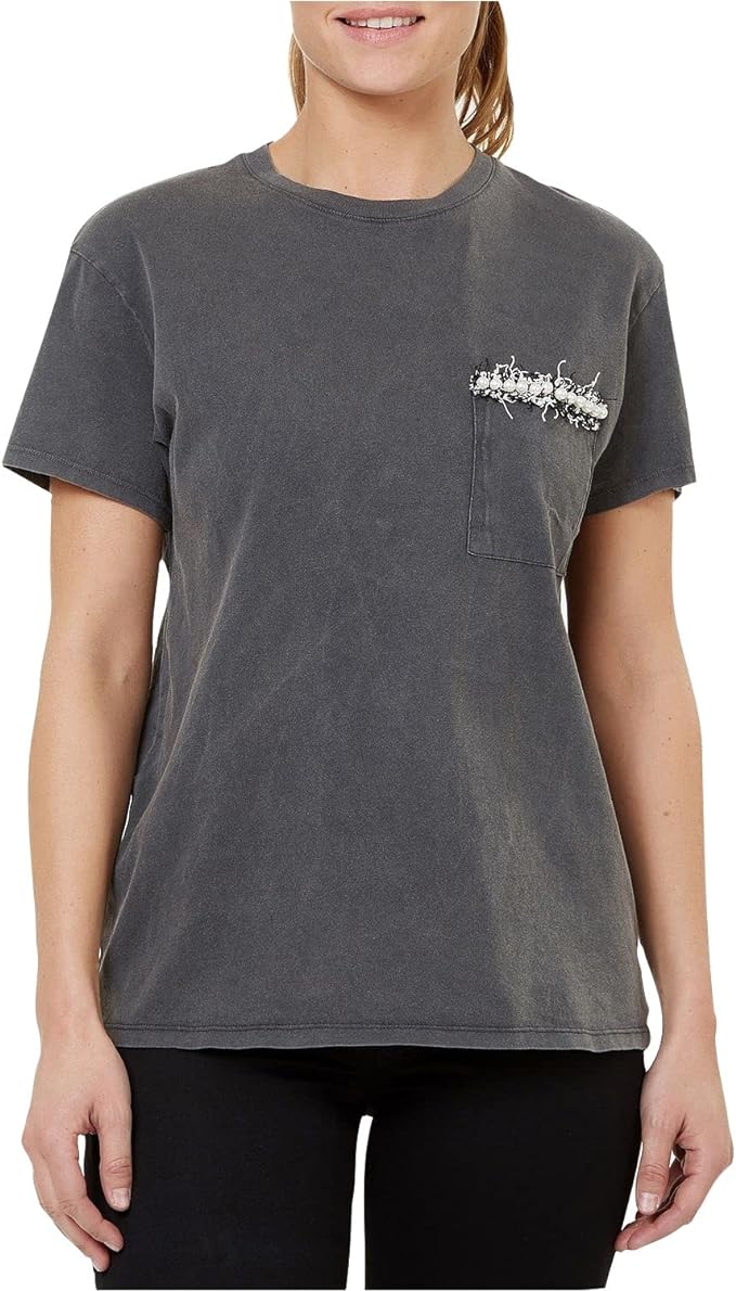 Numero Women's Brocade-Trimmed Cotton T-Shirt Color Gray Wash Size XS