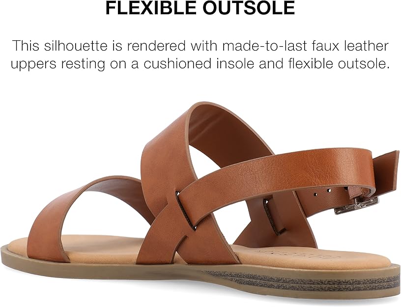 Journee Collection Women's Lavine Multi Strap Flat Sandals Cognac Size 9