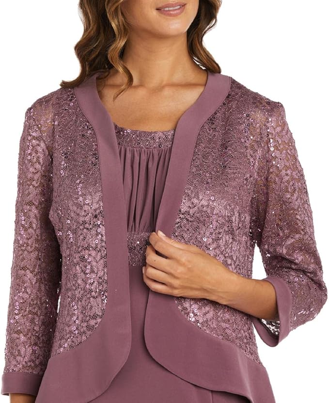RM Richards Two-Piece Ruffle Front Lace Jacket Dress Color Dark Rose Size 6