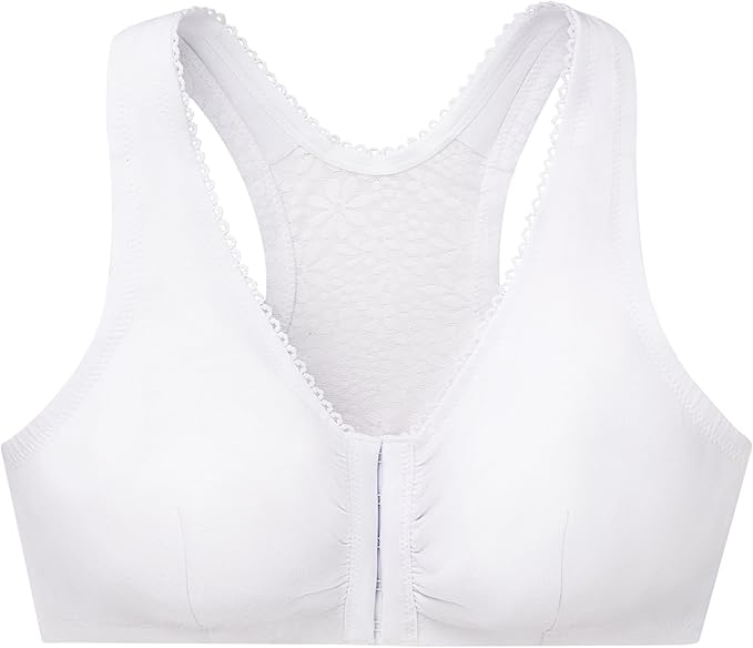 Glamorise Plus Size Front-Closure Cotton T-Back Wirefree Bra White Size 38B/C/D