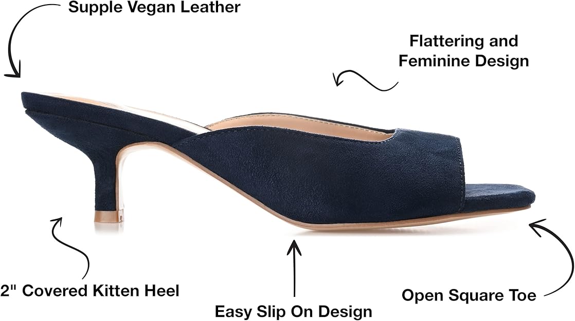 Journee Collection Women's Larna Square Open Toe Kitten Heel Pump Navy Size 8