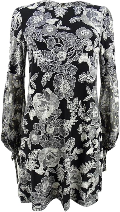 Tommy Hilfiger Floral-Print A-Line Dress Color Black/Cream Size 4