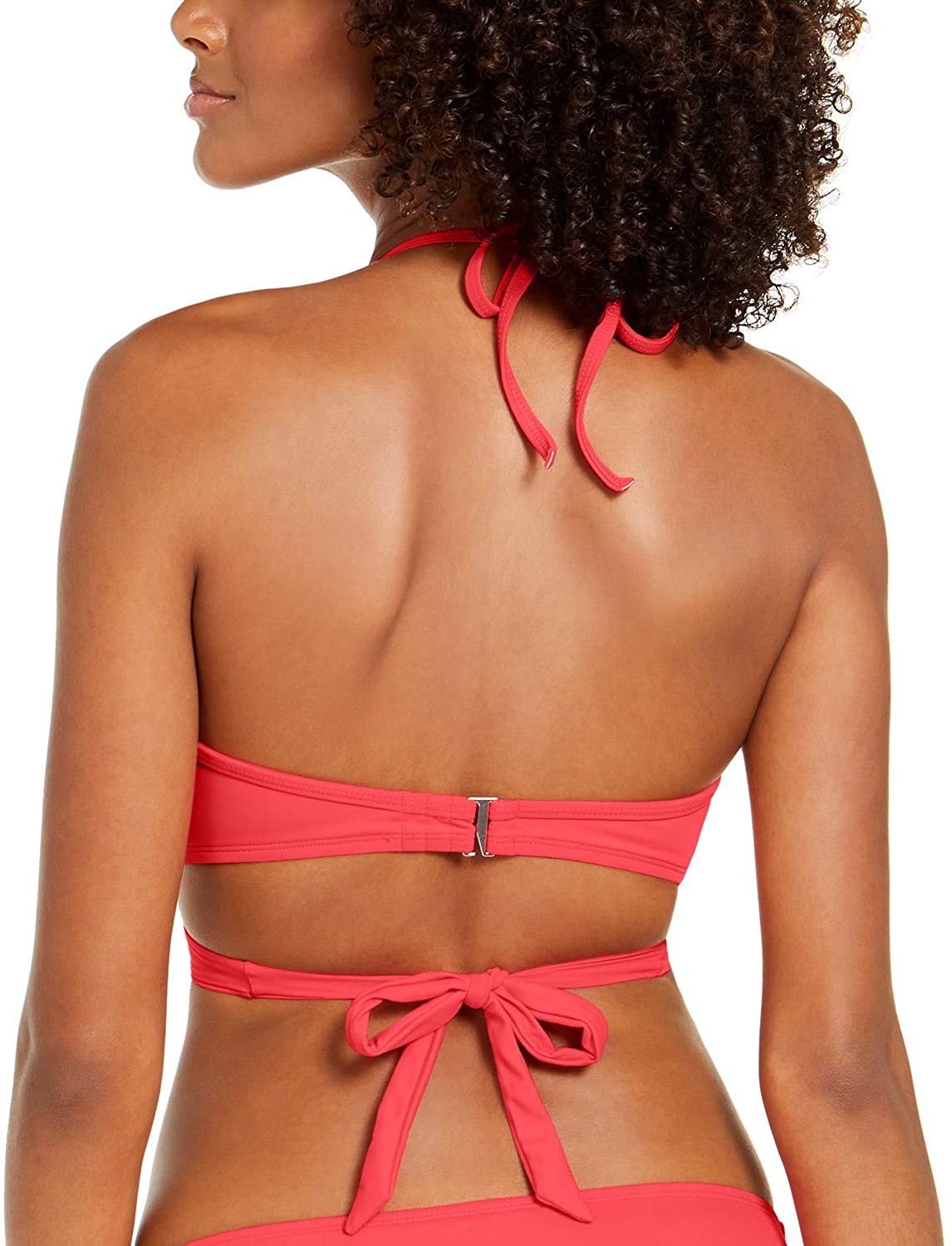 SUNDAZED Solid Simone Bra Sized Halter Bikini Top Sunkissed Coral Size 32C