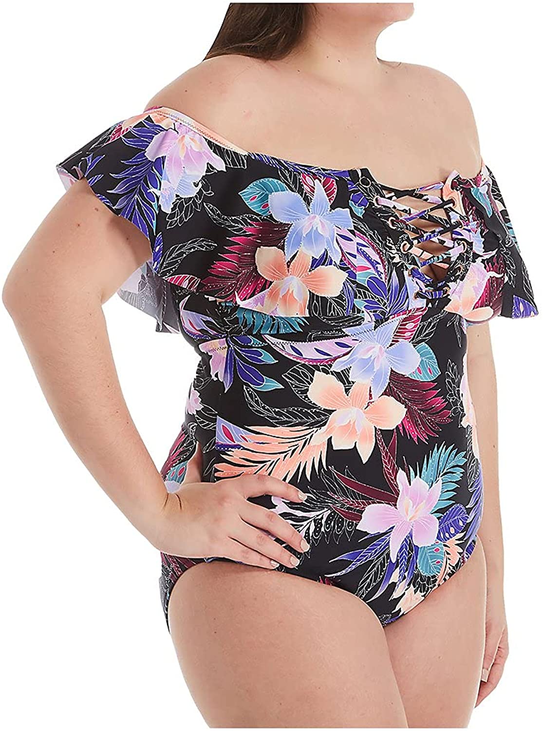 Raisins Curve Women's Lagide Cubana Plus Size One Piece Swimsuit Color Black Ash Size 16W