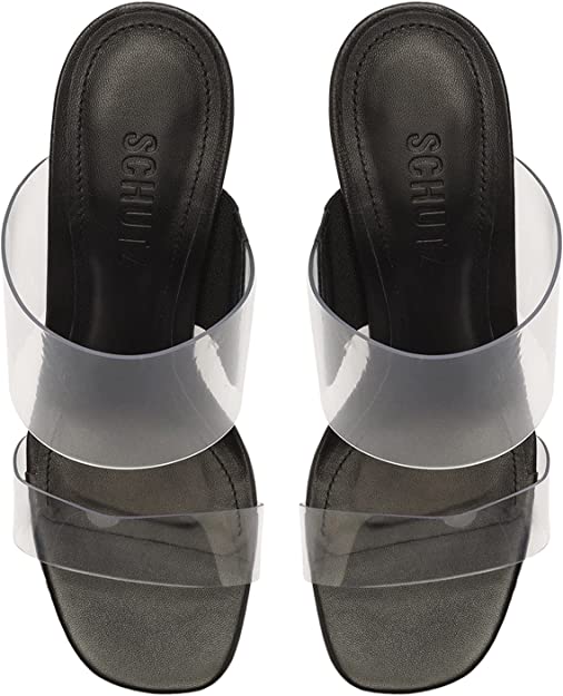 SCHUTZ Victorie High Block Sandals Color Black/Clear Size 5.5B