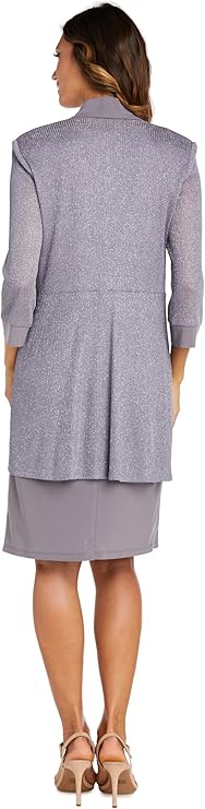 RM Richards Plus Size Two-Piece Sleeveless Dress Jacket Set Color Silver Size 18W