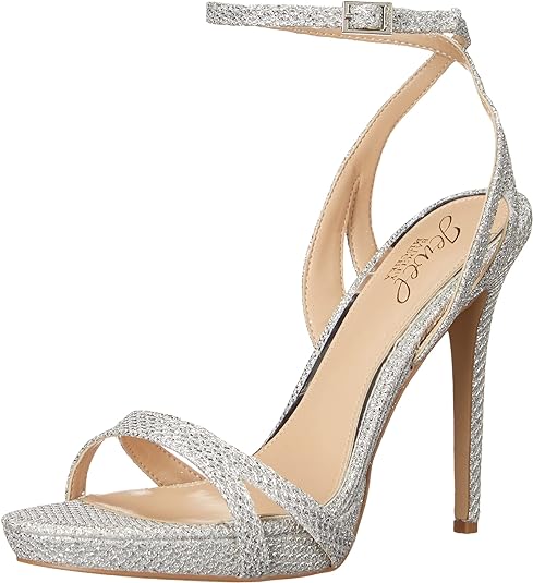 Jewel Badgley Mischka Women's Arianna Shimmering Platform Stiletto Sandals Color Silver Glitter Size 8M