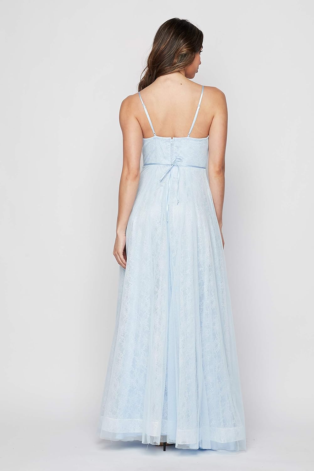Teeze Me Formal Flowy Ruffle Lace Slit Gown Color Light Blue Size 3